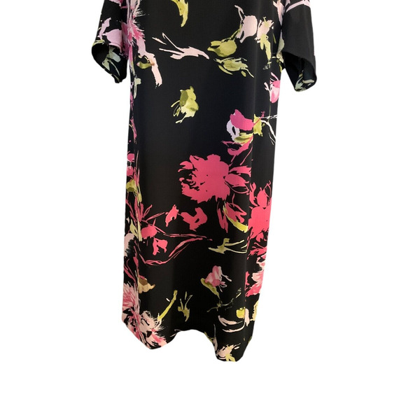 Tahari-Levine Studio Floral Cold Shoulder Sheath Dress 8 Black Pink Green - Picture 9 of 11